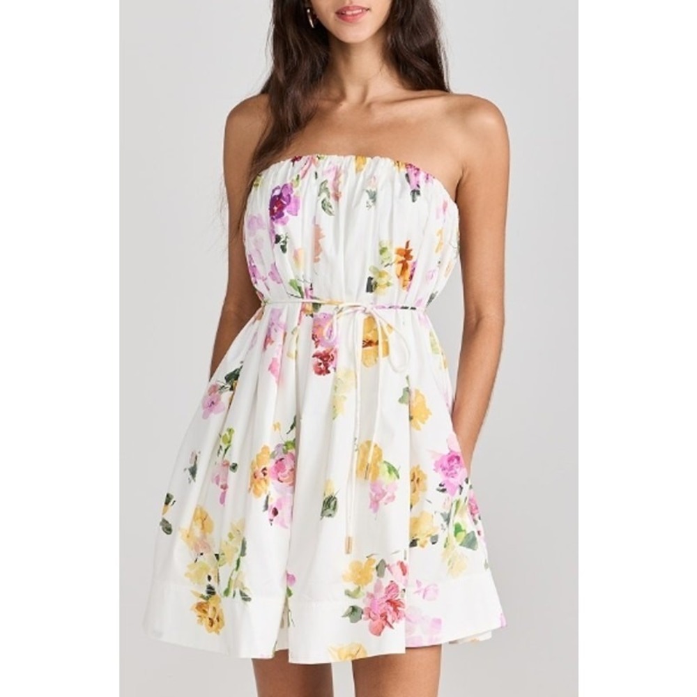 AJE Strapless Mini Ayla Dress Size 6 US/ 10 AU UK White Floral Garden Party Chic